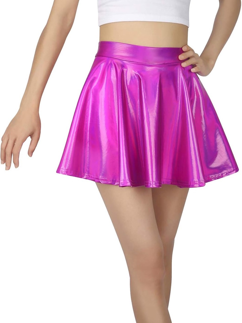 Holographic Pink Flared Mini Skirt